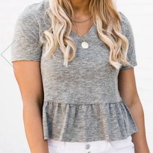 Pink Lily Gray Peplum Top